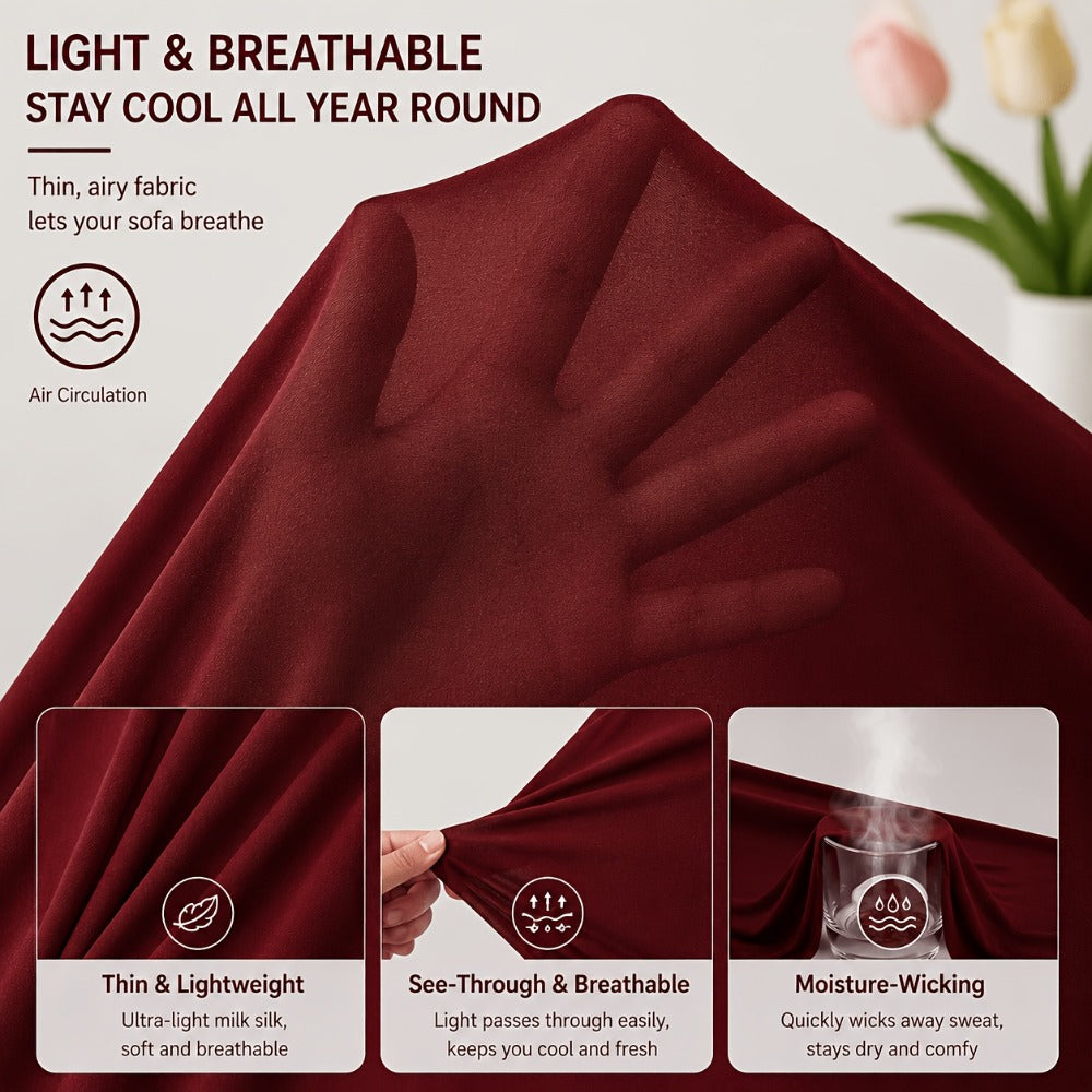 Stretch Sofa Slipcover Lightweight Breathable Elastic Full Cover Skirted Design Anti-Slip Soft Cool Comfort Machine Washable for 3 4 Seater Living Room Furniture Protector