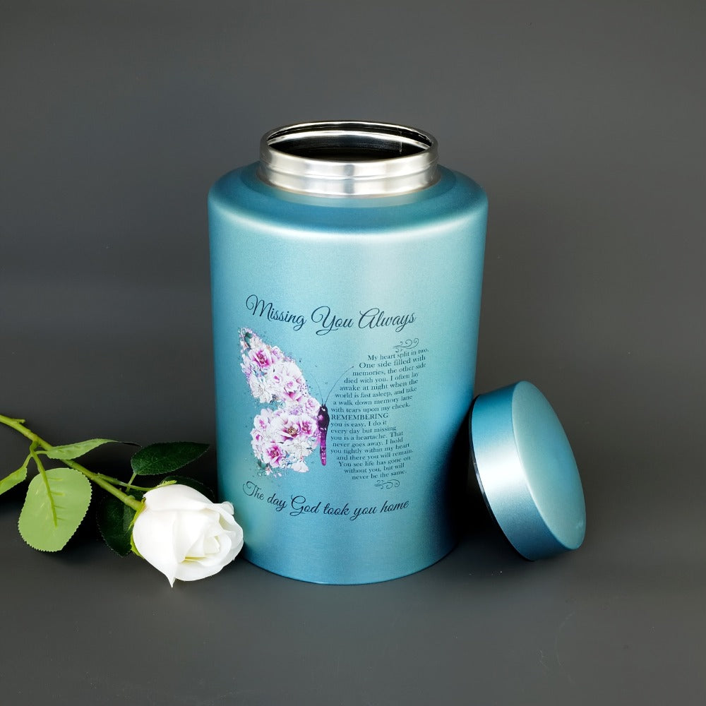 Cremation Urns for Human Ashes Large ¨C Stainless Steel Memorial Urn Holds 220 lbs, Decorative Butterfly Cardinal Fairy Design, Screw Lid & Seal Ring, Velvet Pouch Included, Adult Funeral Keepsake Urn