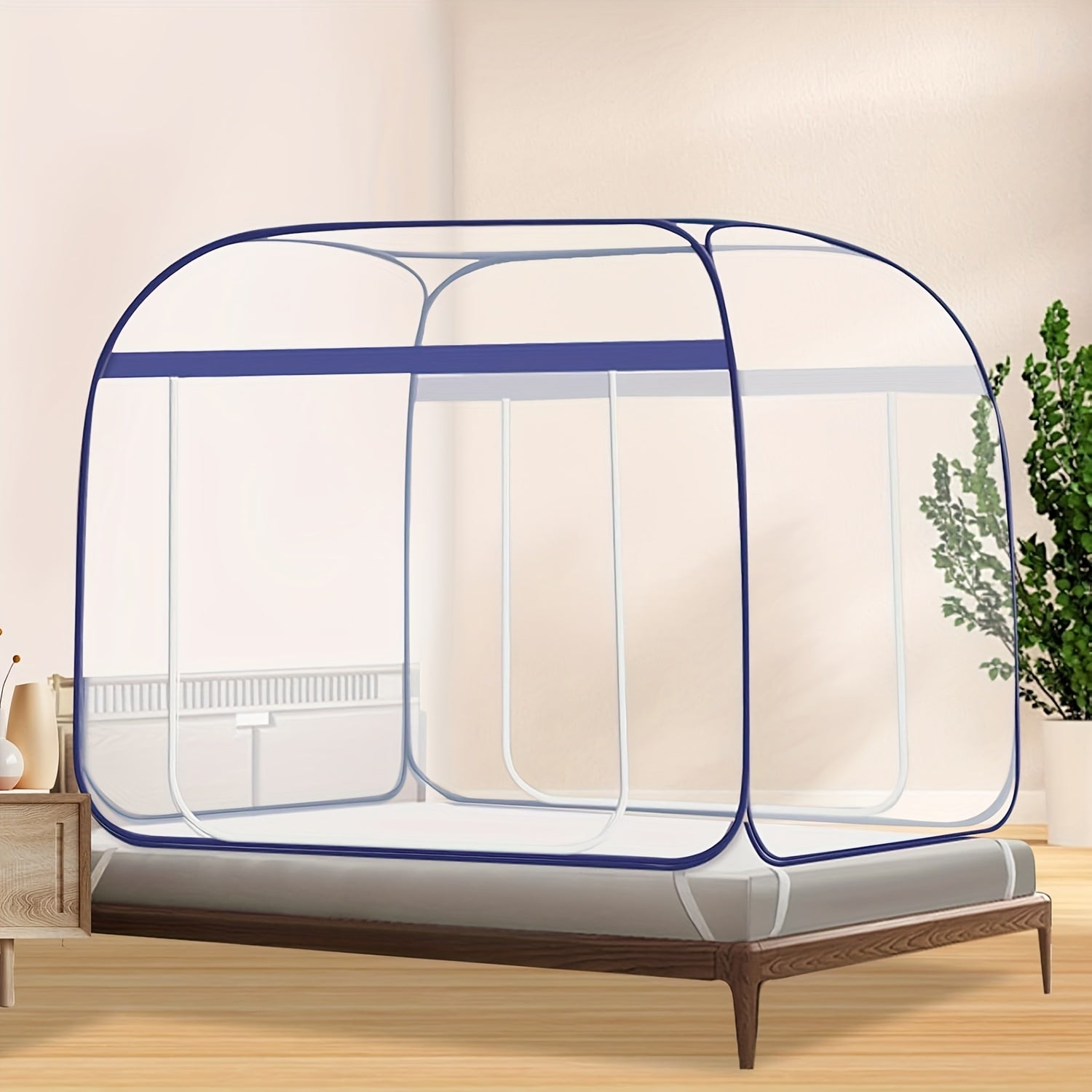Mosquito Net for Bed Pop Up Bed Canopy 360¡ã Protection Portable Foldable Yurt Mosquito Net with U-Shaped Zipper Ruffled Design Anti-Mosquito Indoor Bedroom Canopy Gray Blue Multiple Sizes
