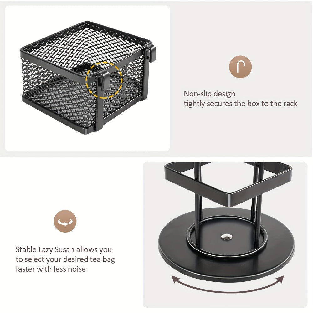 Tea Bag Organizer 360-Degree Spinning Carousel with 8 Compartments ¨C Lazy Susan Tea Bag Holder Display Rack for Kitchen Counter Coffee Bar Home Office ¨C Black