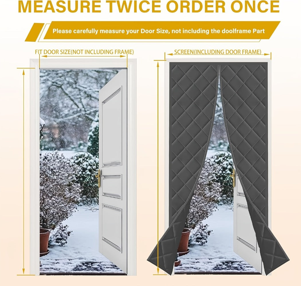 Thermal Insulated Door Curtain Magnetic Closure Knit Plaid Pattern ¨C Windproof Insulation Blanket for Front Door, Sliding Glass, Patio & French Doors, Keep Cold Out, Grey & Brown, Multiple Sizes