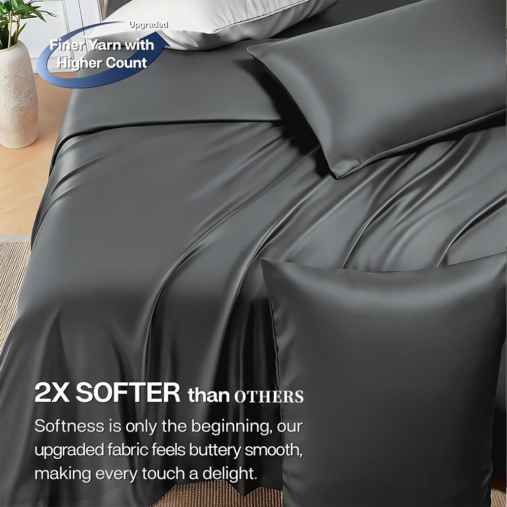 Cooling Bed Sheet Set 6 Piece Ultra Soft Deep Pocket 17 Inch Double Stitching for Hot Sleepers Twin Full Queen King Multiple Colors