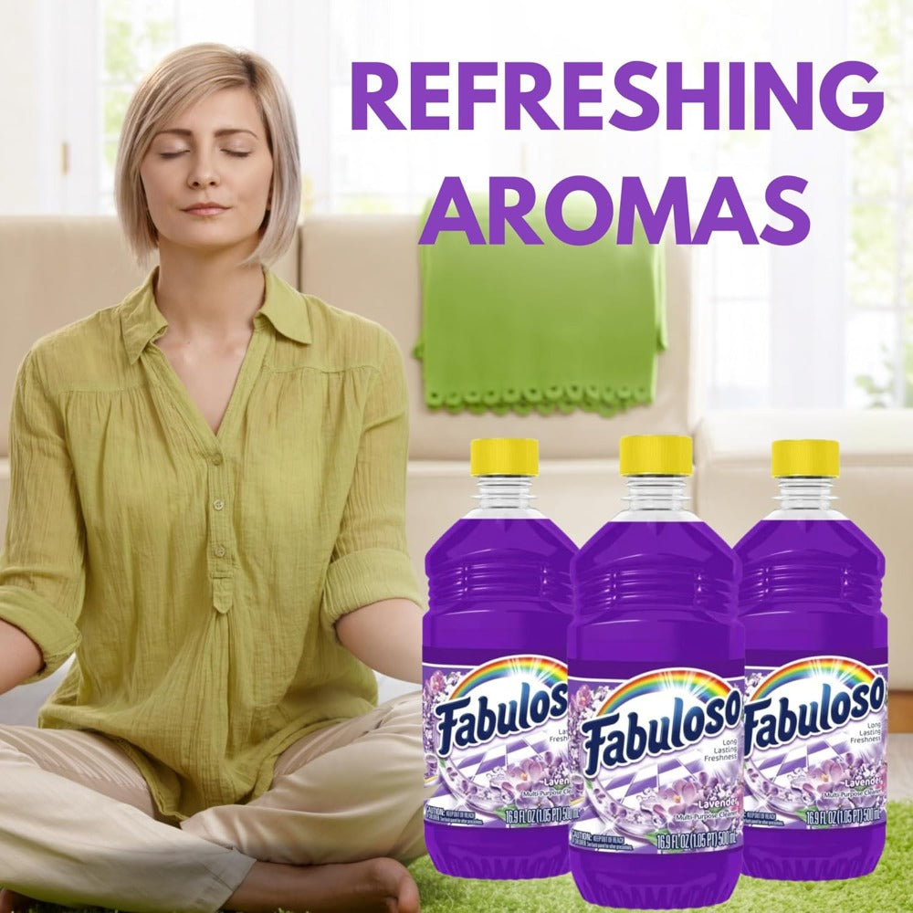 All Purpose Cleaner Lavender Scent 3 Pack (16.9 Fl Oz Each), Fabuloso Multi-Surface Floor Cleaner with Calming Lavender Fragrance ¨C Powerful Dirt & Grime Remover for Floors, Tiles, Bathrooms & Kitchens