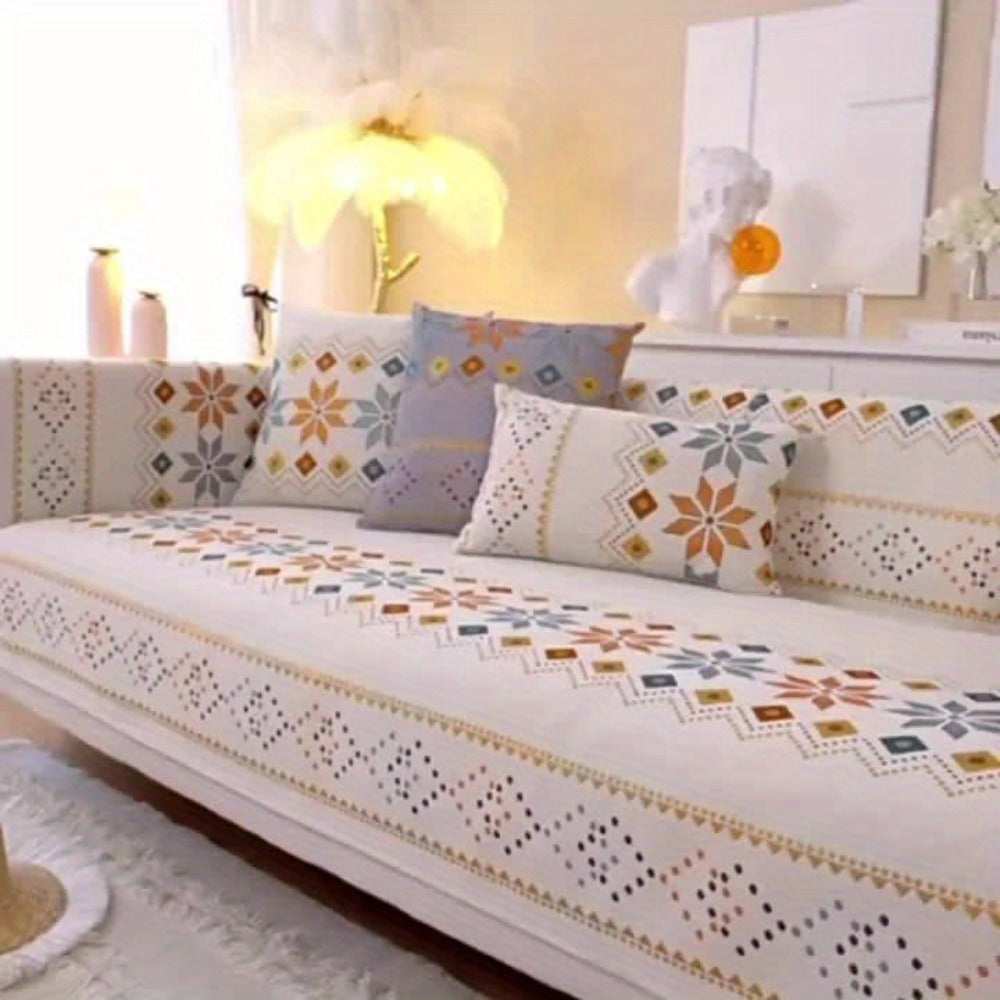 Boho Chenille Sofa Cover Non-Slip Jacquard Woven Couch Slipcover Pet Friendly Machine Washable 2 3 4 Seat Backrest Grey White Orange Bohemian Style
