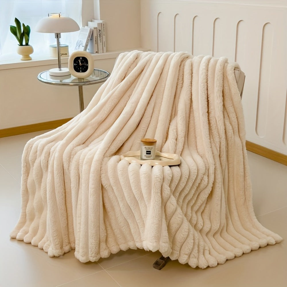 Plush Faux Fur Blanket ¨C Imitation Rabbit Fur 300-350gsm Knit Throw for Sofa, Bed & Travel, All Season, 3 Colors, 2 Sizes