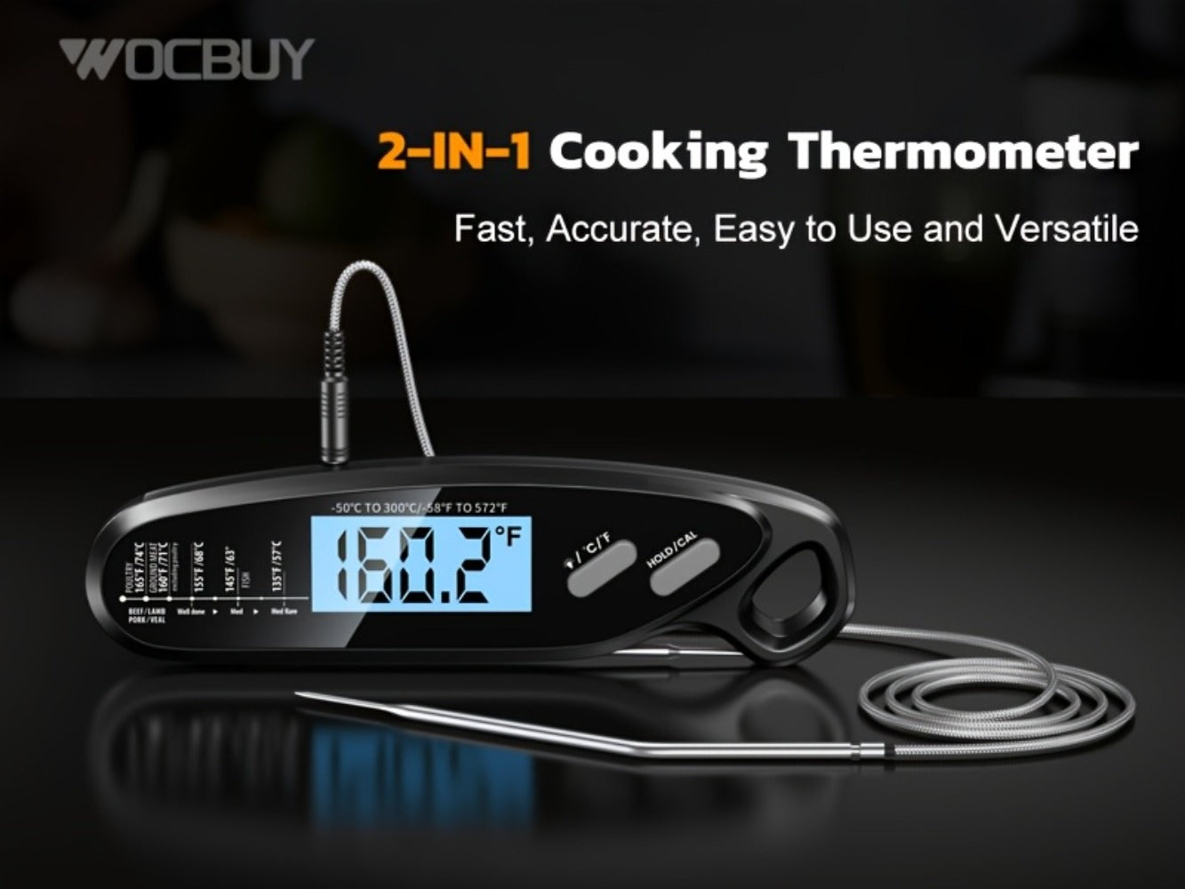 Instant Read Meat Thermometer with Dual Probes Backlit LCD Digital Cooking Thermometer Fast 3-Second Read Calibration Alarm BBQ Grill Oven Smoker Oil Candy Kitchen Food Thermometer Gift