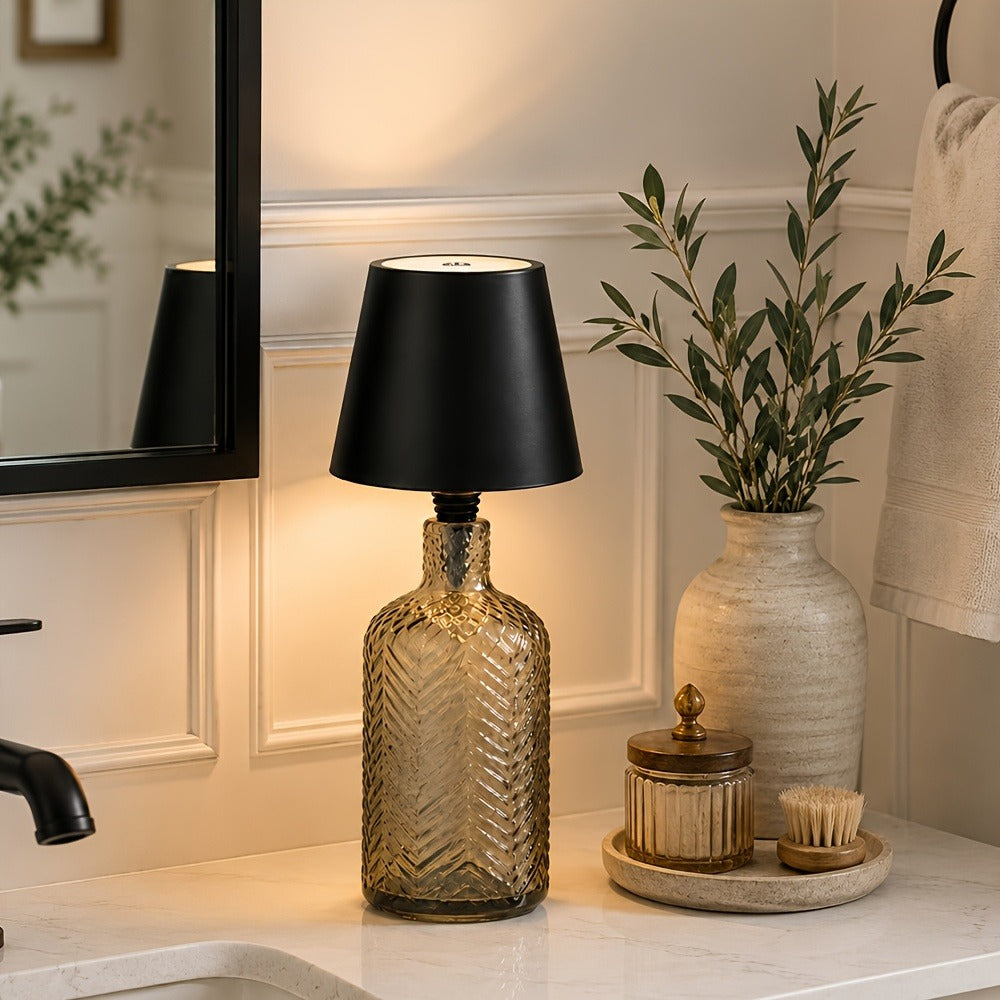 Rechargeable LED Bottle Lamp Table Lamp, 3 Color Temperatures, Touch Control Dimmable Bedside Light for Bedroom Dining Room Bar Desk ¨C Modern Minimalist Design