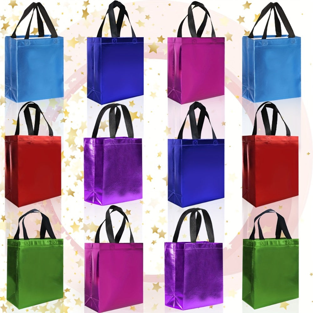 Gift Bags 12 Pack Mixed Colors Glossy Shiny Reusable Gift Bags with Handles for Birthday Party Favor Goodie Bags Wedding Baby Shower 8x10x4 Inch