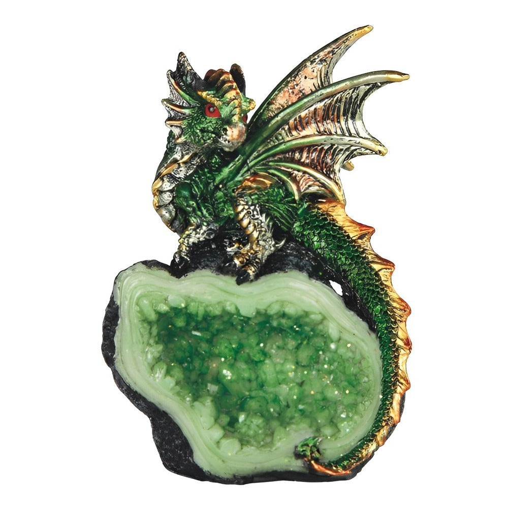 Dragon Figurine Statue Guarding Crystal Cave Polyresin Collectible Home Decor Sculpture Fantasy Dragon Gift for Birthday Housewarming Holiday Room Office Shelf Decor