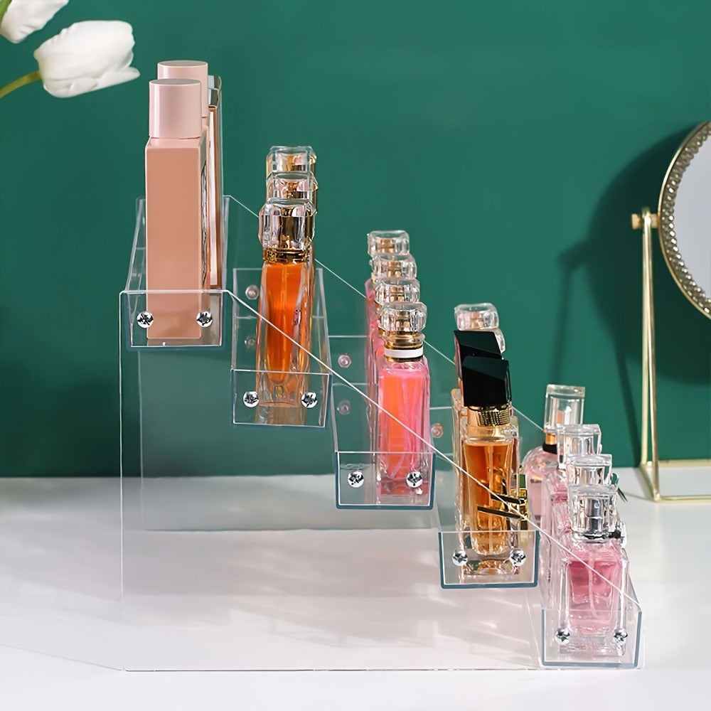 Clear Acrylic Makeup Organizer 5-Tier Cosmetic Storage with Multiple Compartments for Perfume Lipstick Skincare Nail Polish Jewelry Vanity Dorm Bedroom