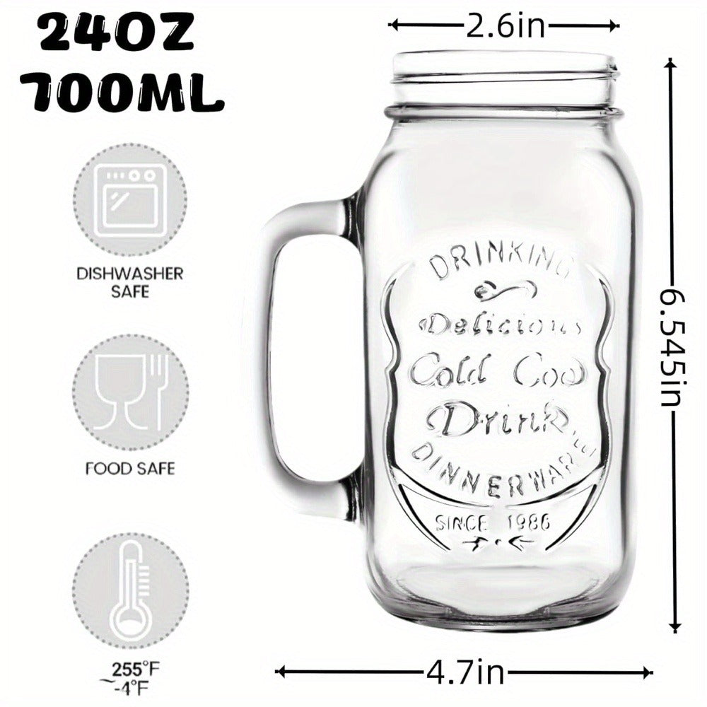 24oz Mason Jar Drinking Glasses with Handle 4 Pack ¨C Party Beverage Cups, Dishwasher Safe Glass Mugs