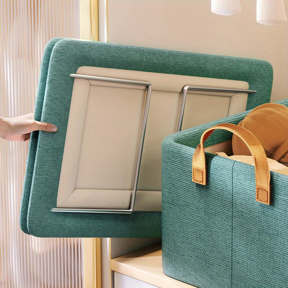 Foldable Clothes Storage Box with Transparent Lid 6-Pack, Stackable Wardrobe Organizer Bins with Steel Frame & Handles, Collapsible Fabric Closet Storage Boxes for Clothing Blankets Sundries, Green Beige Gray