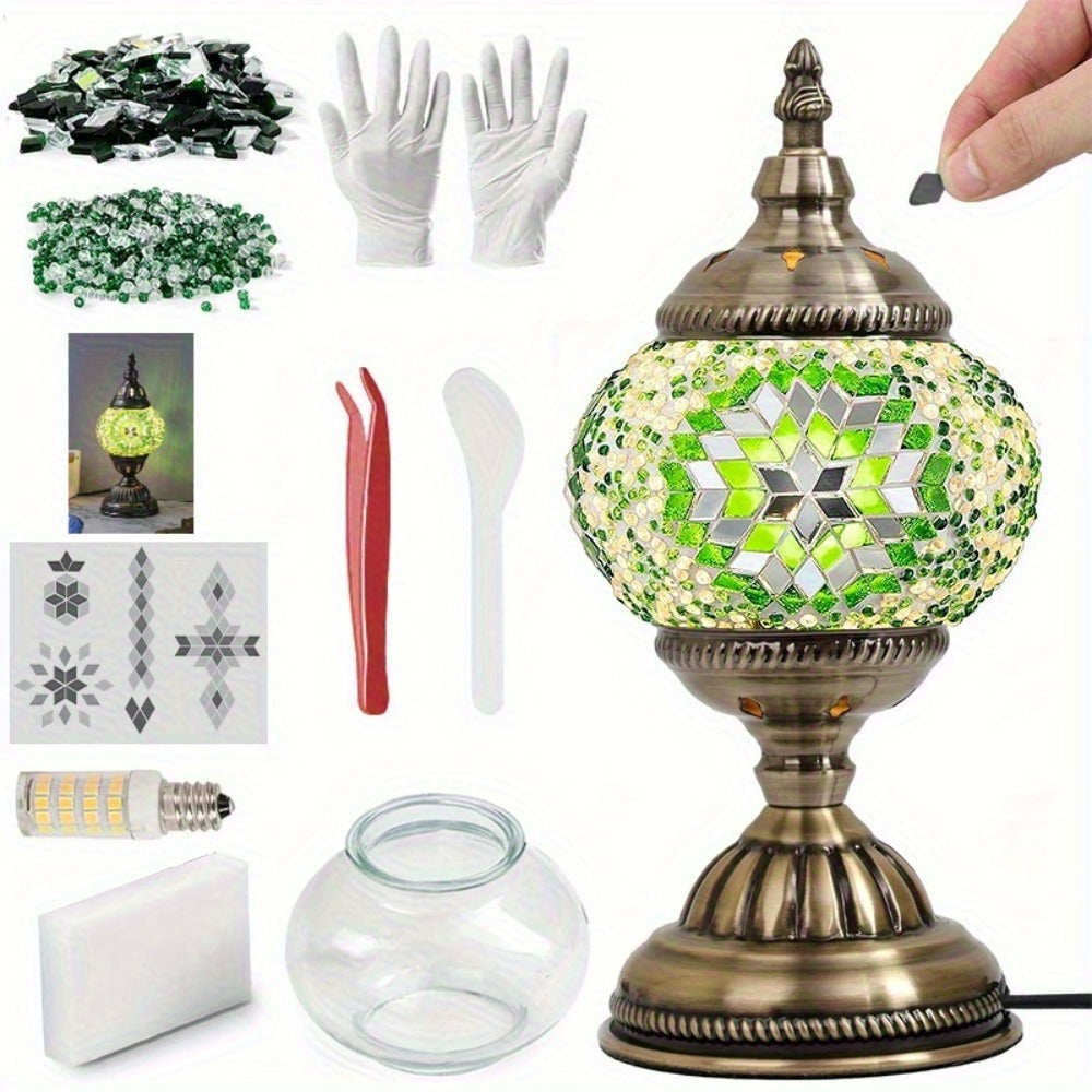Moroccan Table Lamp Handmade DIY Turkish Lamp Dimmable Glass Metal Brass Bohemian Bedside Night Light with Remote for Bedroom Living Room Office Vintage Boho Home Decor Gift Multiple Colors
