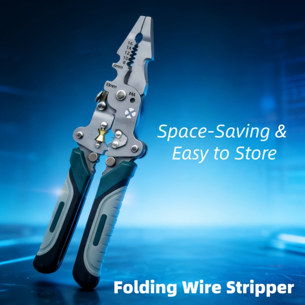 Wire Stripping Pliers 18-in-1 High Carbon Steel Foldable Ergonomic Electrician Tool Wire Stripper Cutter Crimper Puller for Home Electrical DIY Repair