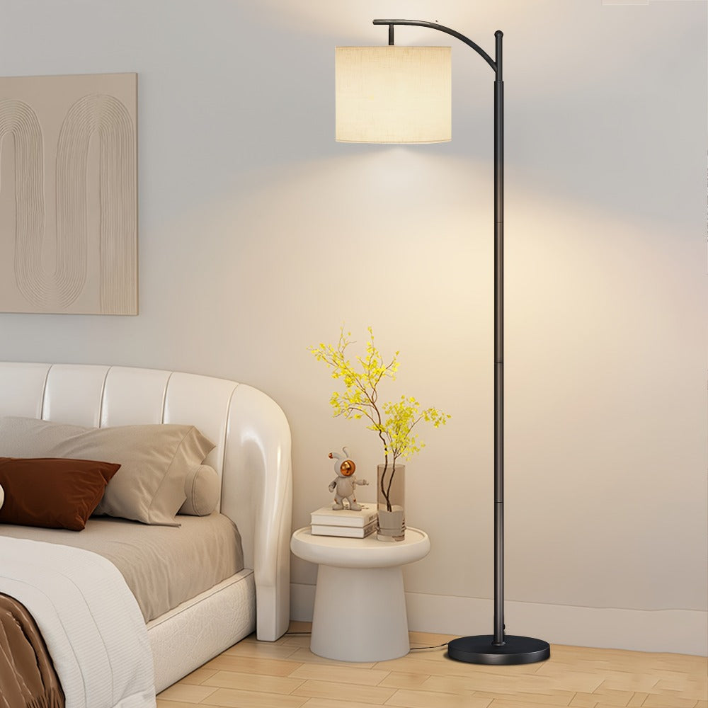Floor Lamp for Living Room - Industrial Standing Lamp with 3 Color Temperatures, 9W LED Bulb & Beige Lampshade Included, Tall Reading Floor Lamp for Bedroom Office, Black