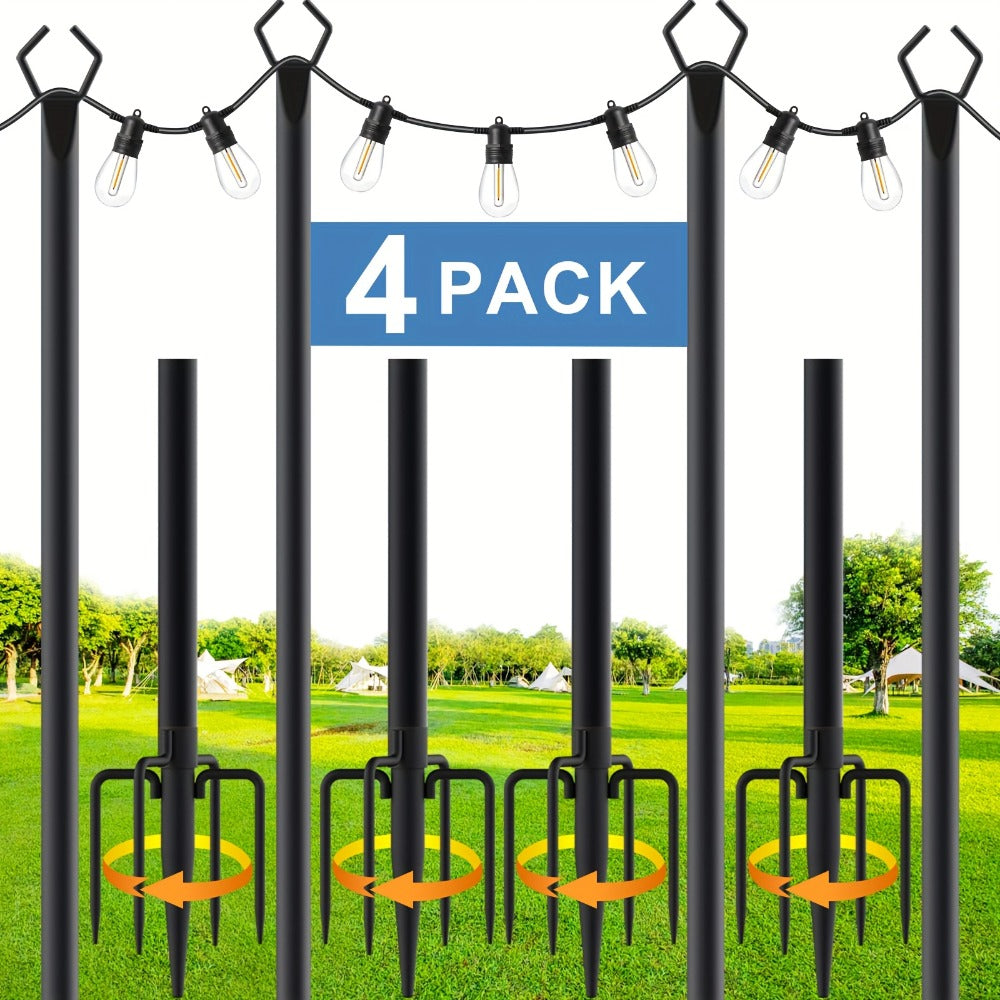 Outdoor String Light Poles 4 Pack 8.9Ft Metal Poles for Outside String Lights with Ground Fork Stand for Patio Backyard Deck Garden Yard Bistro Party Wedding Lighting