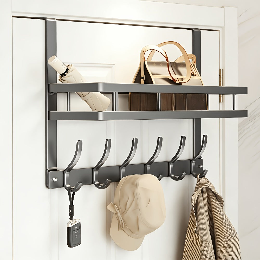 Over Door Hook Rack No Drilling Metal Storage Organizer ¨C 4 5 6 Hooks for Bedroom Bathroom Kitchen, Versatile Door Hanger for Coats Towels Bags & Robes