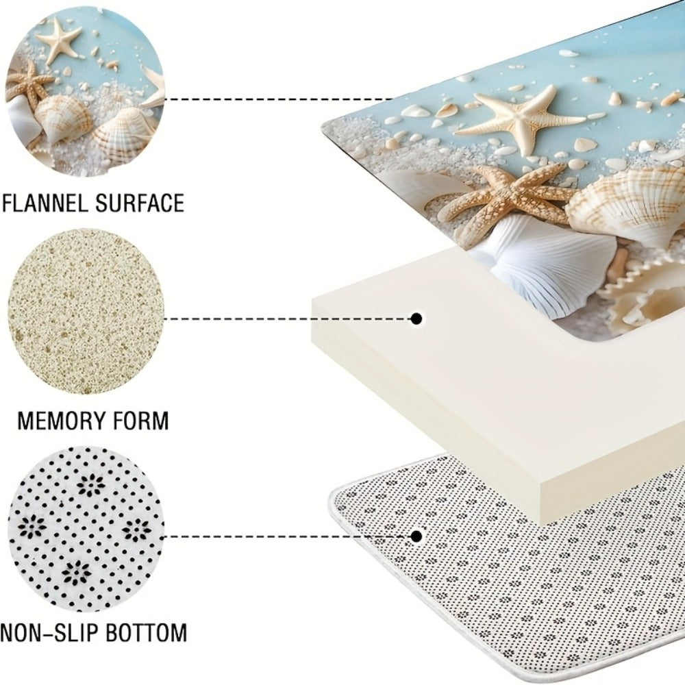 Shower Curtain Set Sea Star Shell Design Polyester with 12 Hooks Non-Slip Bath Mat U-Shaped Toilet Pad Lid Cover Bathroom Decor Set