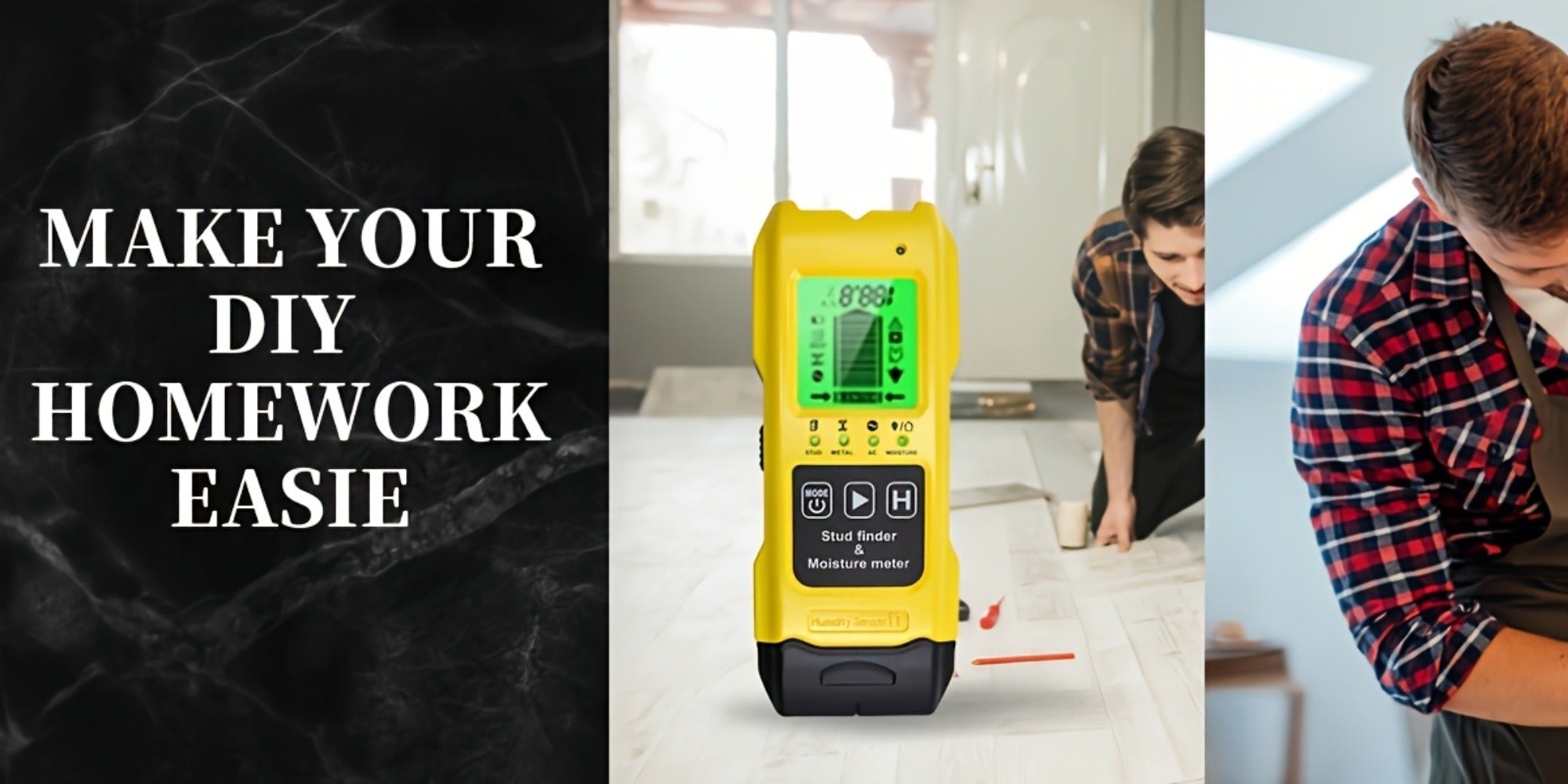 Stud Finder Wall Scanner 7-in-1 LCD Display Sound Alert | Wood Deep Stud Metal AC Wire Moisture Meter Temperature Sensor | Center-Finding Digital Wall Detector for DIY Home Renovation Construction