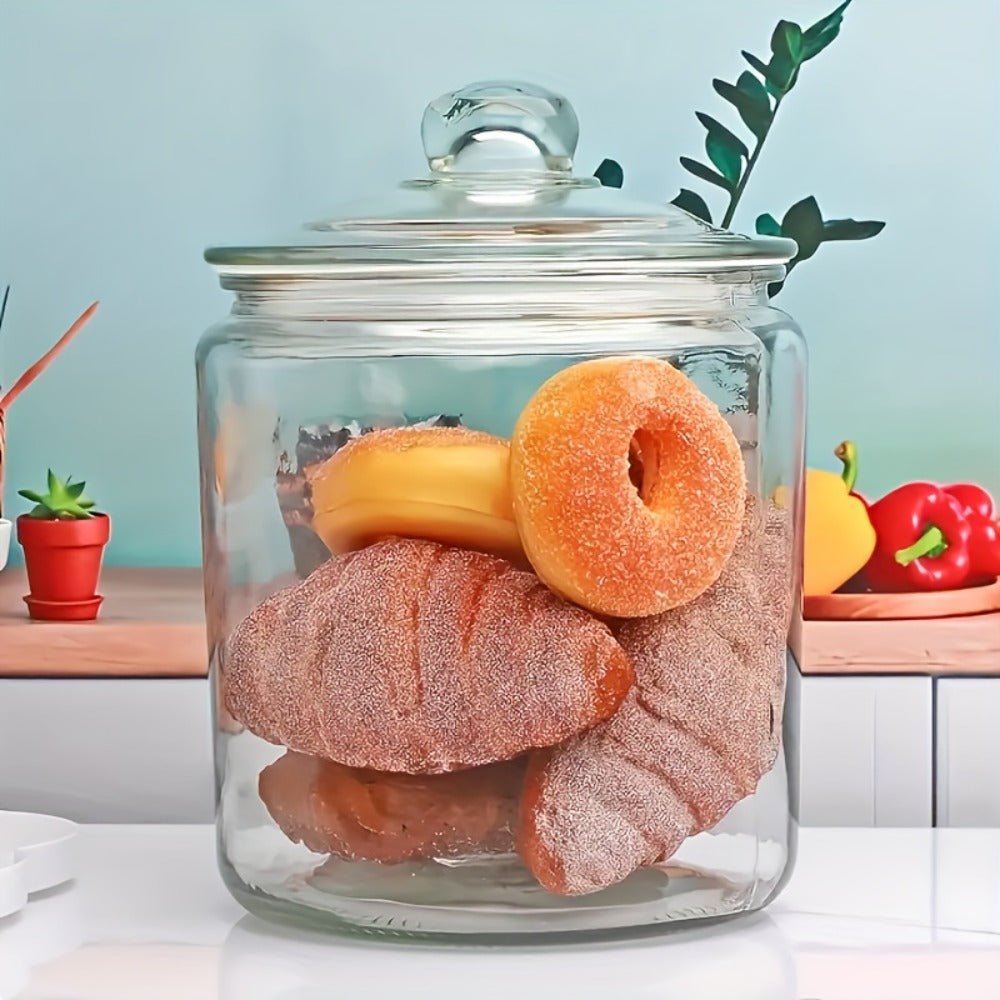 Glass Pantry Jars with Flip-Top Lids Set of 2 - Airtight Glass Storage Containers for Kitchen Pantry Organization, Cookies, Candy, Pasta, Countertop Canister Set, Reusable Round Glass Jars