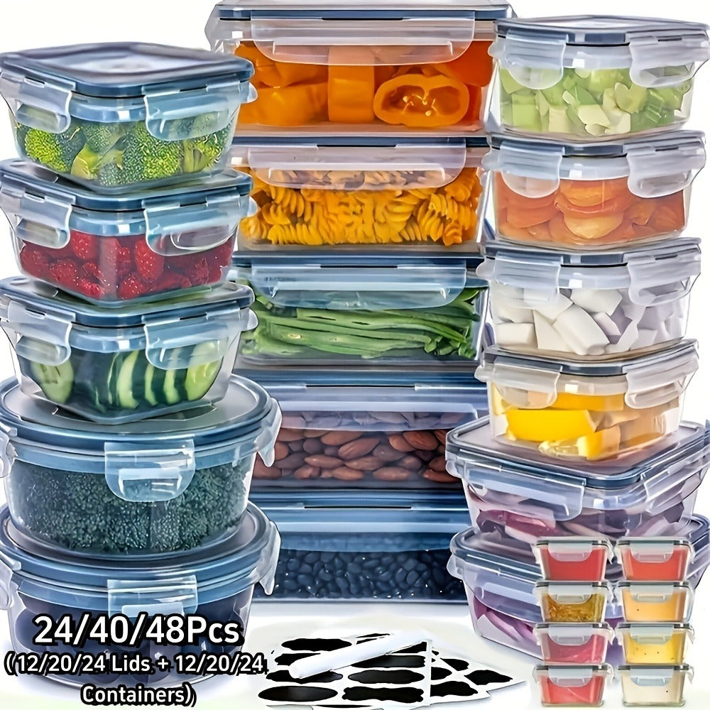 Food Storage Containers with Lids Airtight Plastic Meal Prep Containers Stackable Leak Proof BPA Free for Pantry Kitchen Refrigerator Freezer with Labels