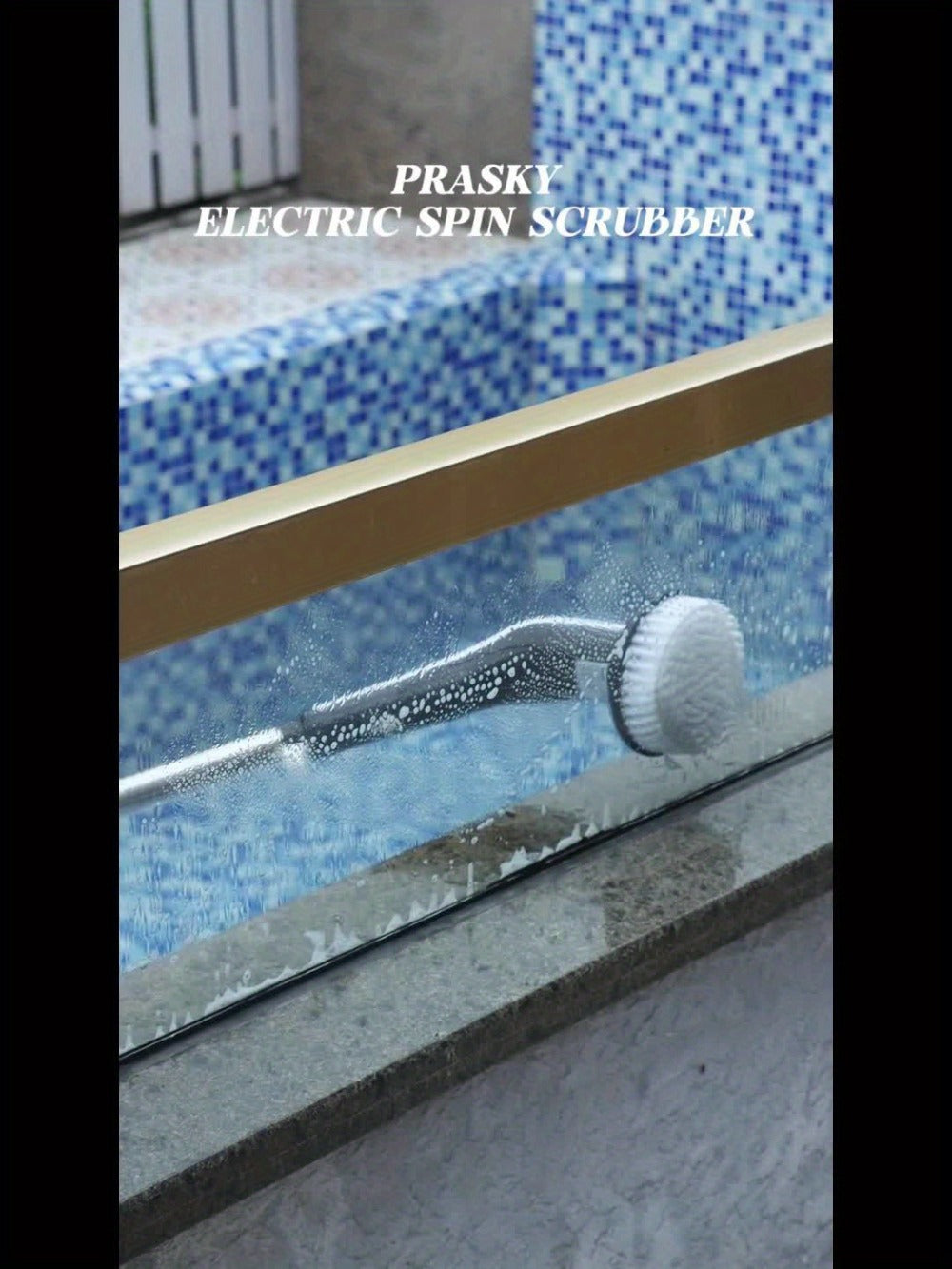 Electric Spin Scrubber Cordless IPX8 Waterproof 9 Replaceable Brush Heads 4 Adjustable Extension Handles LED Display 2-Speed 90-Min Battery for Bathroom Kitchen Tile Floor Tub Grout Cleaning White