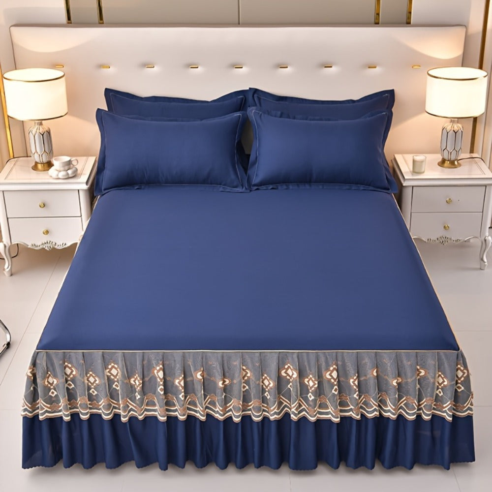 Macrame Lace Bed Skirt Set 3pcs ¨C Double Layer Non-Slip Bed Skirt with 2 Pillowcases All Seasons Twin Full Queen King