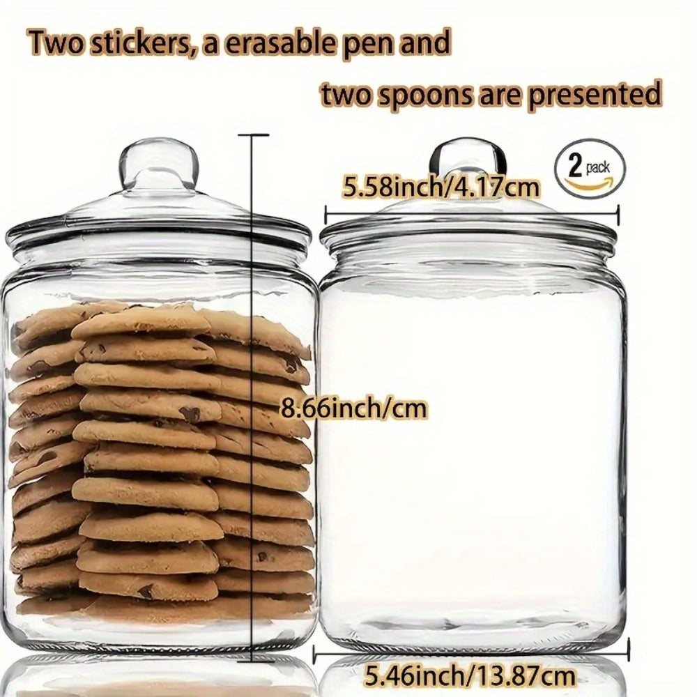 Glass Pantry Jars with Flip-Top Lids Set of 2 - Airtight Glass Storage Containers for Kitchen Pantry Organization, Cookies, Candy, Pasta, Countertop Canister Set, Reusable Round Glass Jars