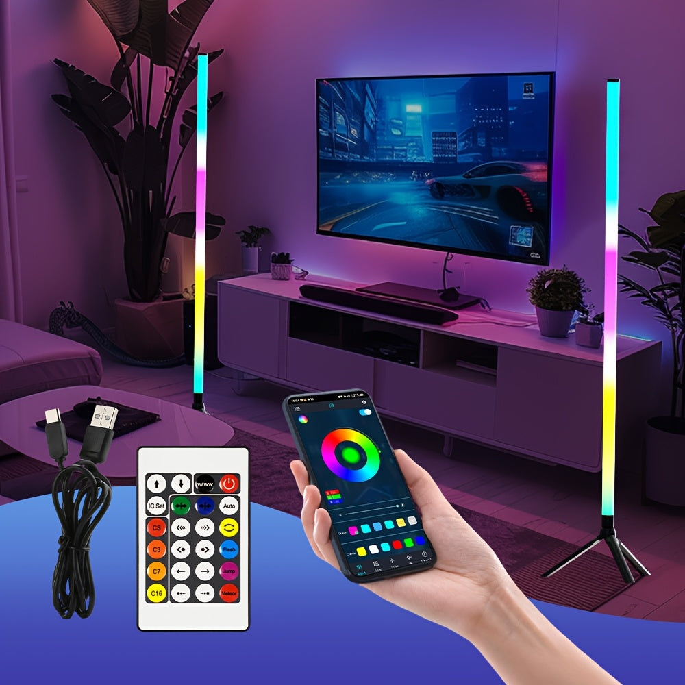 RGB Smart Floor Lamp 56 Inch ¨C 16 Million DIY Color Changing with App & Remote Control, Music Sync, 4 Modes, USB Powered for Game Room, Christmas & Halloween Decor (1, 2 or 4 Pack)