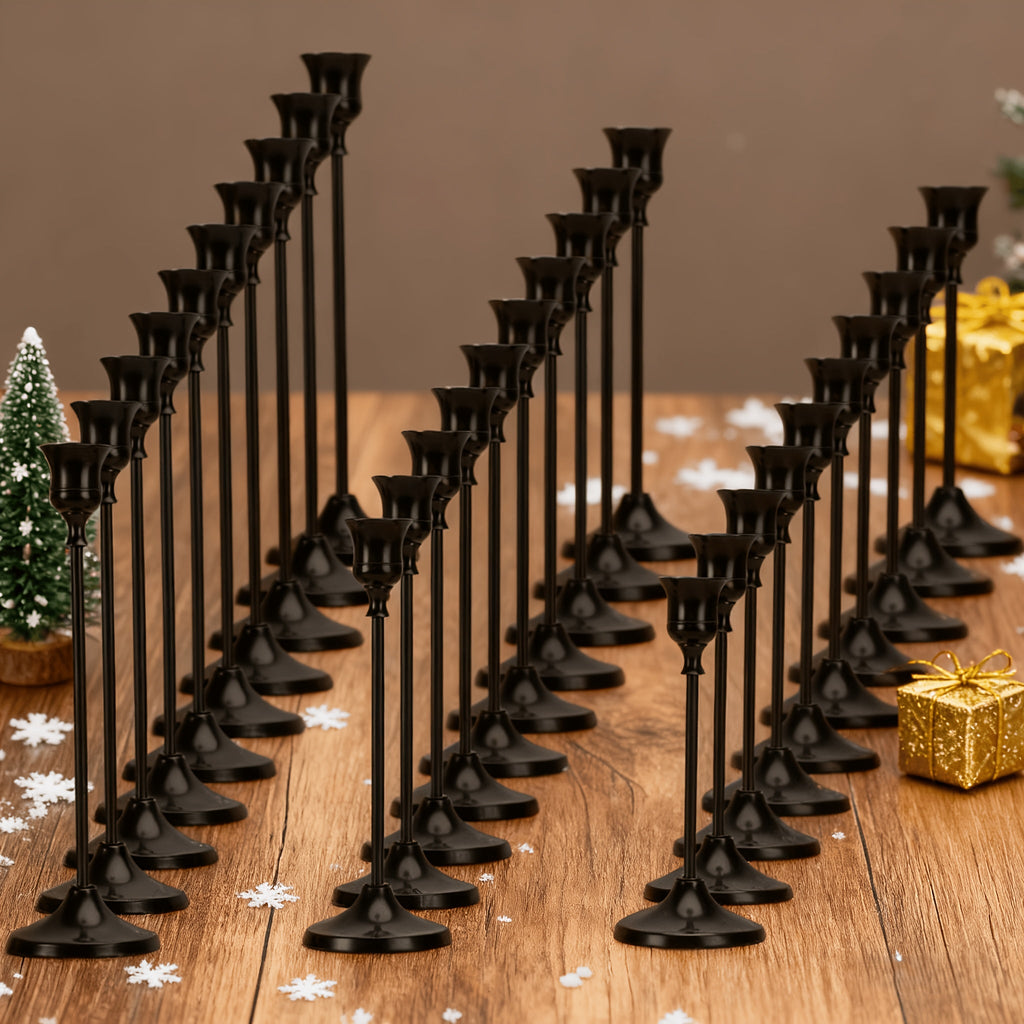 Cone Candle Holders Set of 30, Bulk Metal Candle Stands, Vintage Taper Candle Holders for Home Decor, Fireplace Centerpiece, Festive Dining Table Decorations