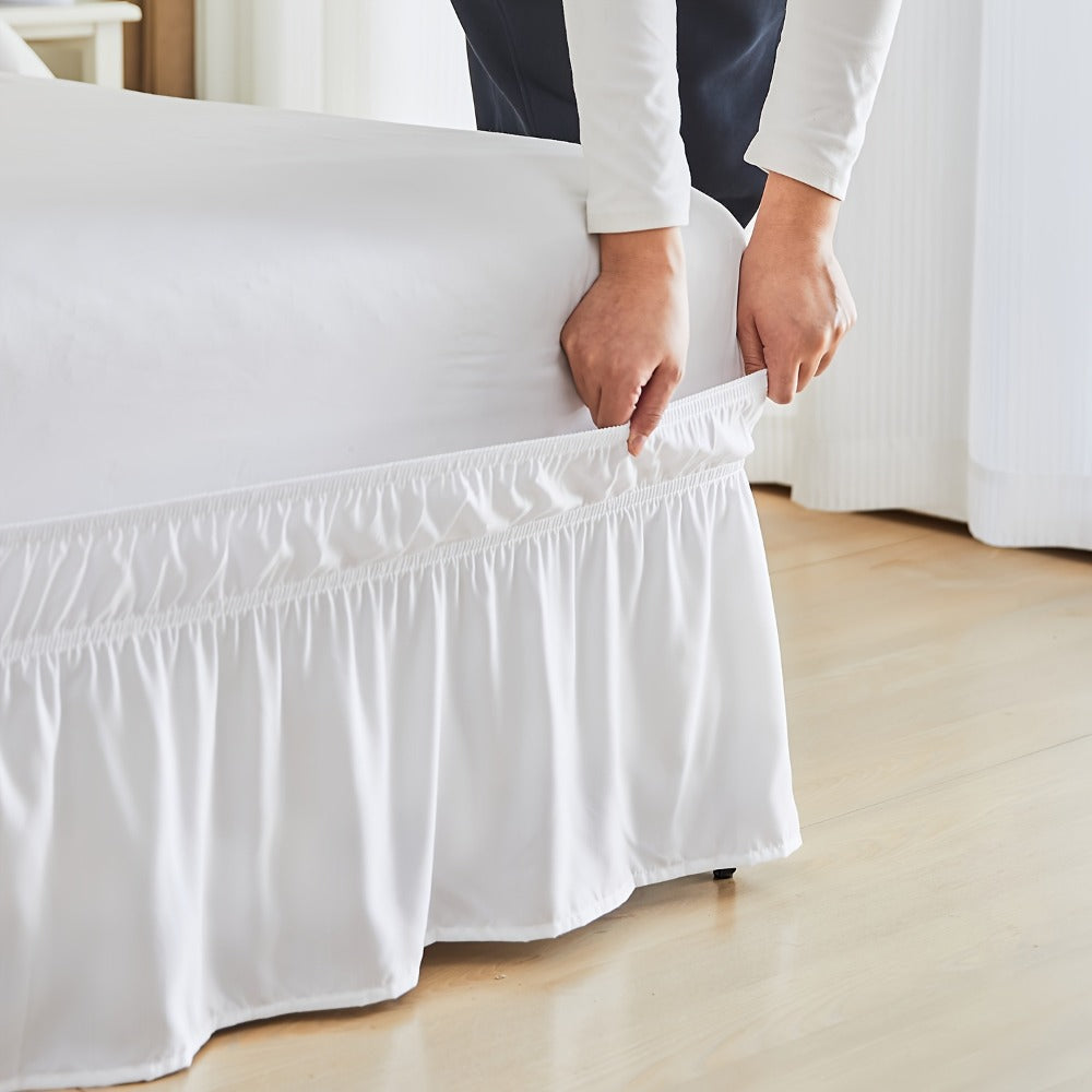 Bed Skirt with Adjustable Elastic Belt - Ruffle Microfiber Dust Ruffle 15 Inch Drop, Hotel Quality, Fade Resistant, Machine Washable, Easy Wrap Fit