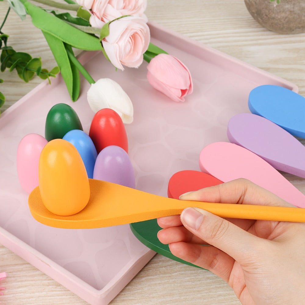 Egg Spoon Race Game Set 12pcs ¨C Wooden Egg & Spoon Balance Relay Race Outdoor Lawn Game for Kids, Easter, Birthday Party, Carnival, School Activity