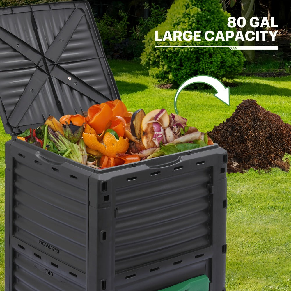 80 Gallon Large Compost Bin Outdoor Tumbler BPA Free Rotating Dual Chamber Composter with Sliding Door for Garden Patio All-Season Fast Working