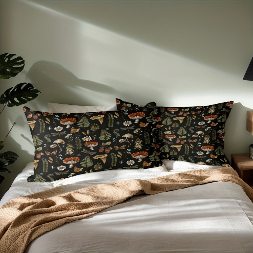 Duvet Cover Set 3-Piece Forest Mushroom Pattern ¨C Soft Polyester Bedding with Zipper Closure, Twin Full Queen King ¨C Bedroom & Guest Room