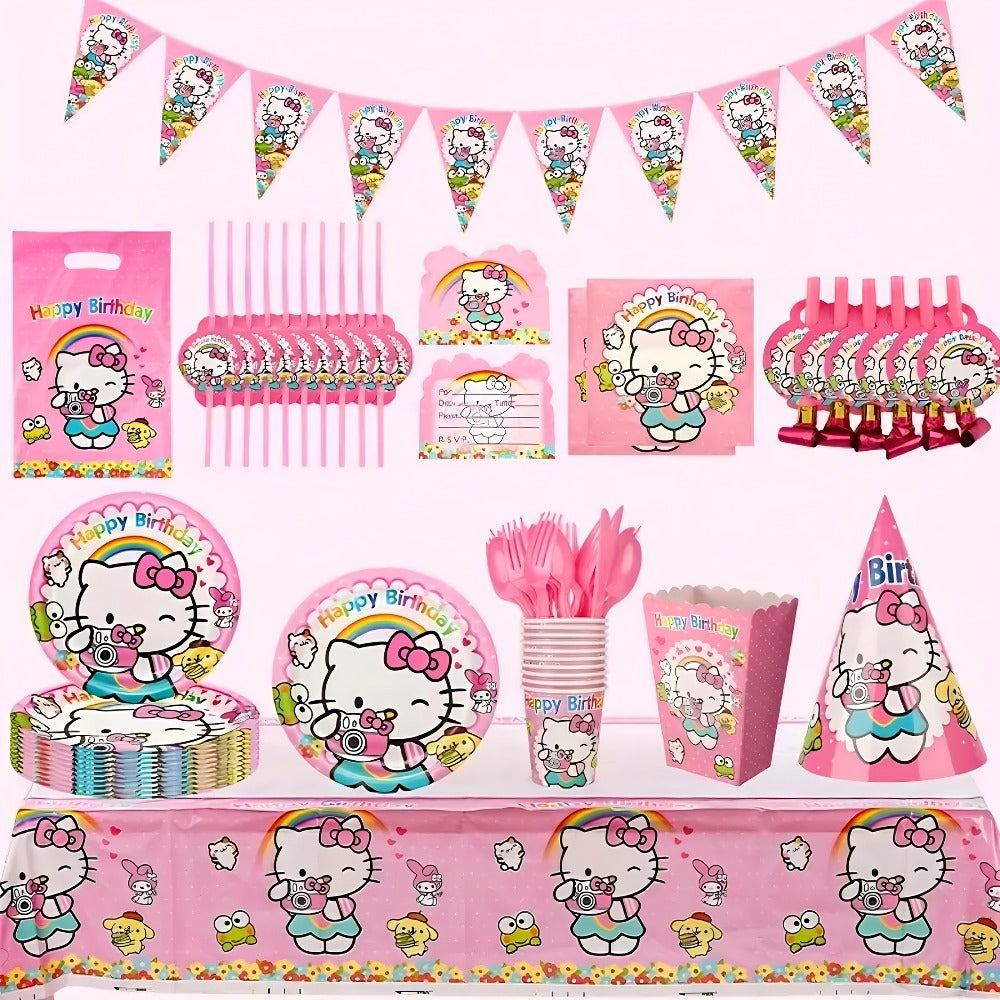 Hello Kitty Birthday Party Decorations 139-Piece Set ¨C Sanrio Pink Tablecloth Dinnerware Balloon Kit for Girls Kids Party Supplies Complete Bundle