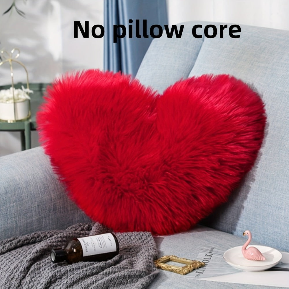 Heart Shaped Plush Pillow Cover Faux Wool Fluffy Cushion Cover for Sofa Bed Chair Car - Valentine's Day Decor Throw Pillowcase 17¡± Soft Decorative Pillow Case, Red & Pink, Insert Not Included