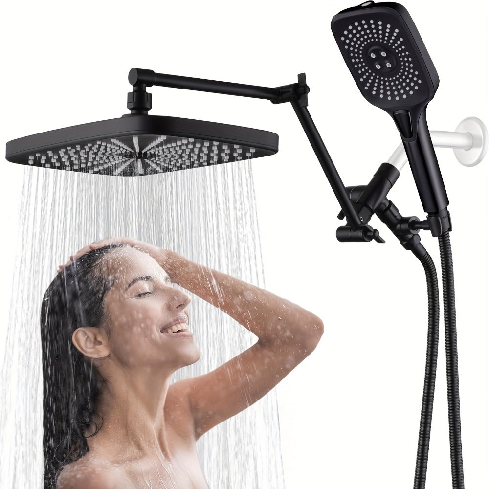 Rain Shower Head with Handheld Combo 12 Inch High Pressure Rainfall Showerhead Set ¨C 4-Function Spray, 3-Way Diverter, 2-Stage Extension Arm & 71¡± Hose, Matte Black / Chrome / Brushed Nickel
