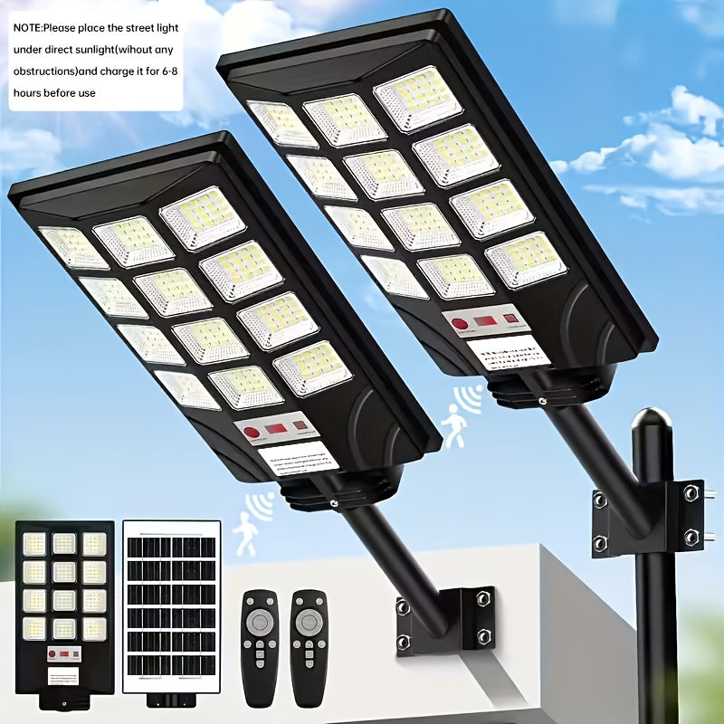 Solar Street Light Outdoor 400 LED ¨C 6500K Waterproof Sensor Flood Light with Remote Control, Dusk to Dawn for Commercial Area, Parking Lot & Night Security Lighting (2 or 4 Pack)