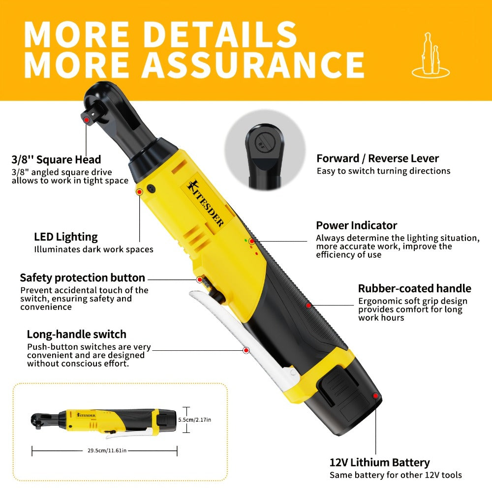 12V Electric Ratchet Wrench Set 400 RPM | 3/8¡± Cordless Power Ratchet Tool Kit with Variable Speed, 7 Sockets, 2.0Ah Lithium Battery & Fast Charger ¨C Pipeline & Auto Repair
