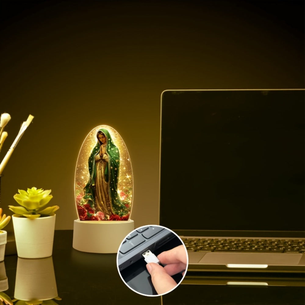 Guadalupe Prayer Light with Warm White LED & Switch Control - Virgin Mary Night Light for Christian Home Decor Baptism Worship Prayer Room Spiritual Gift New Home