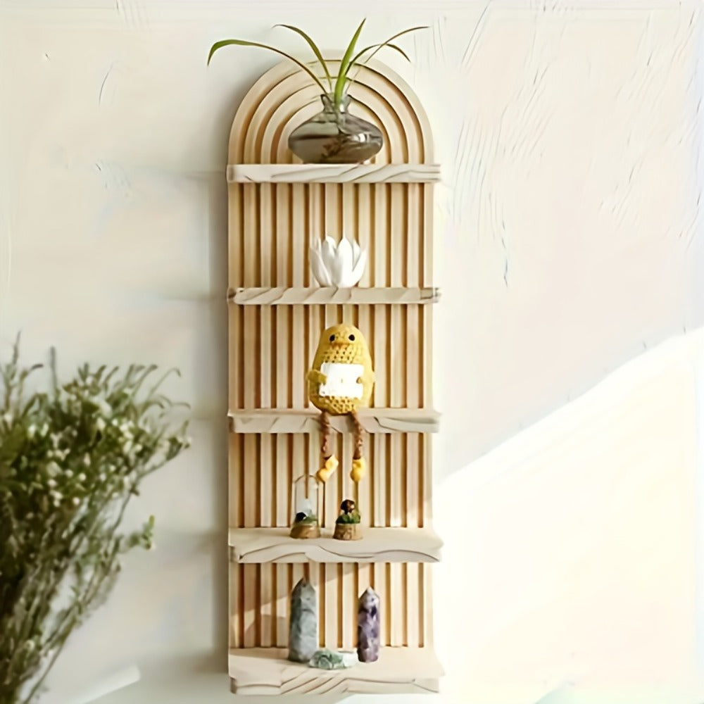 Boho Wooden Wall Shelf Floating Plant Shelf ¨C 3 or 5 Tier Oval Hanging Flower Pot Rack, Minimalist Bedroom Living Room Storage Display Shelf, Wall-Mounted Wood Decor for Home & Apartment