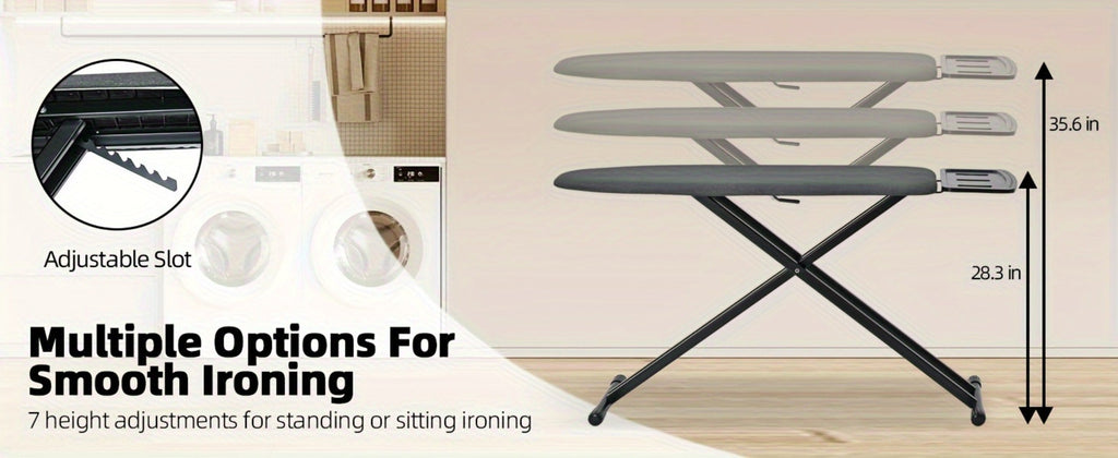 Full Size Ironing Board 43x13 In with Iron Rest, Adjustable Height & Thick Heat-Resistant Padded Cover, Sturdy Anti-Skid Metal Legs, Lightweight Freestanding Iron Board for Home Laundry Room Bedroom