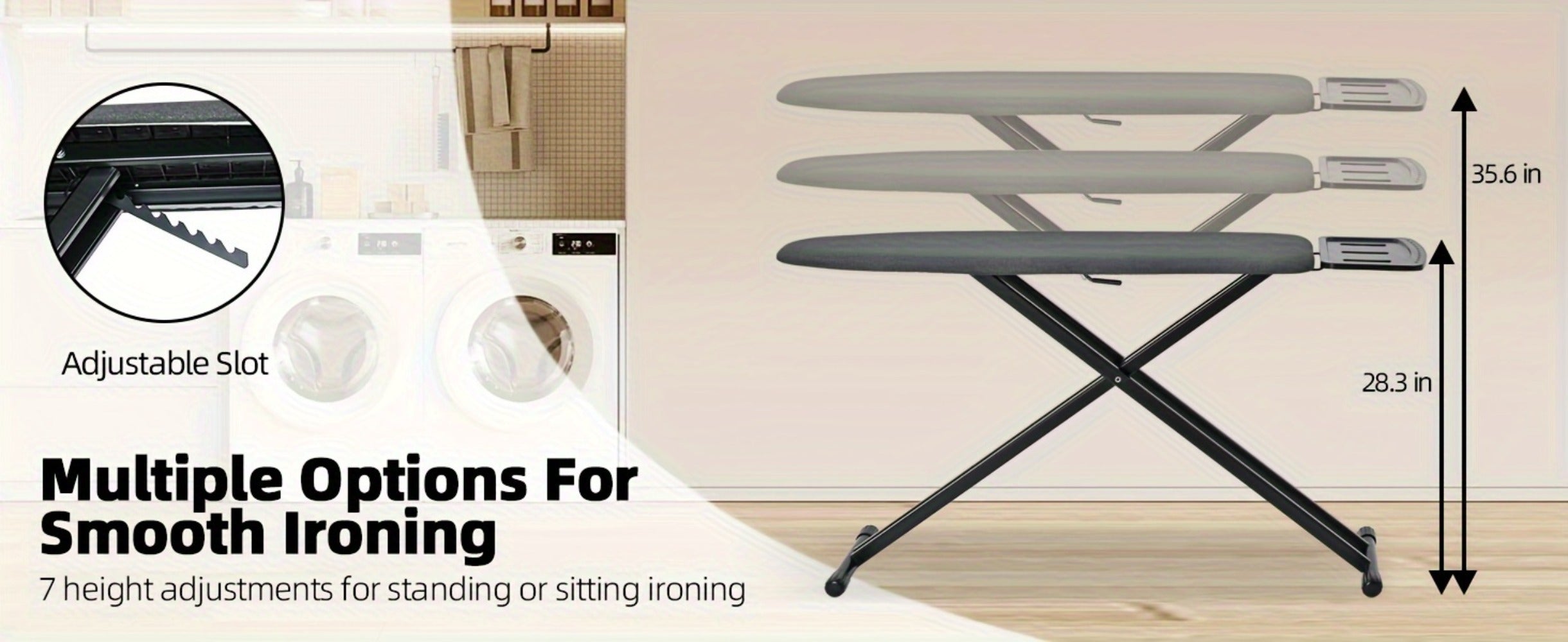 Full Size Ironing Board 43x13 In with Iron Rest, Adjustable Height & Thick Heat-Resistant Padded Cover, Sturdy Anti-Skid Metal Legs, Lightweight Freestanding Iron Board for Home Laundry Room Bedroom