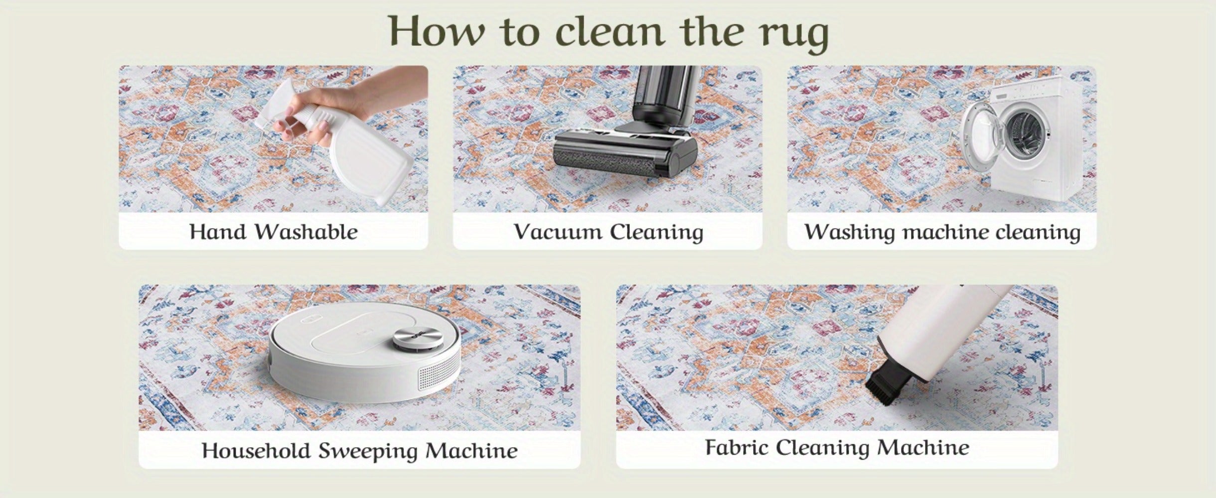 Vintage Persian Area Rug Machine Washable Non-Slip Non-Shedding Floral Indoor Carpet for Living Room Bedroom in Multiple Colors and Sizes