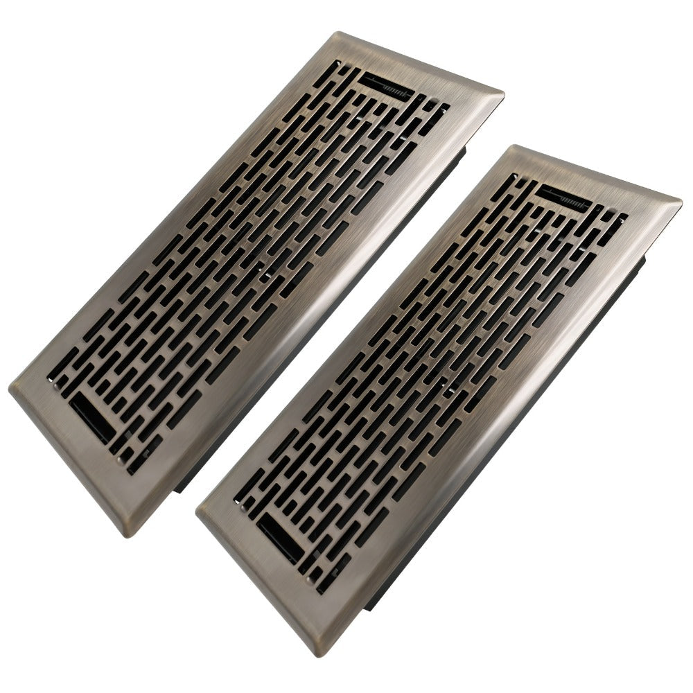 Floor Vent Register Cover 4x10 Inch Heavy Duty Walkable Steel Decorative Air Vent Grille Adjustable Airflow for Home HVAC 2-Pack Savannah Boston Design Multi Finish