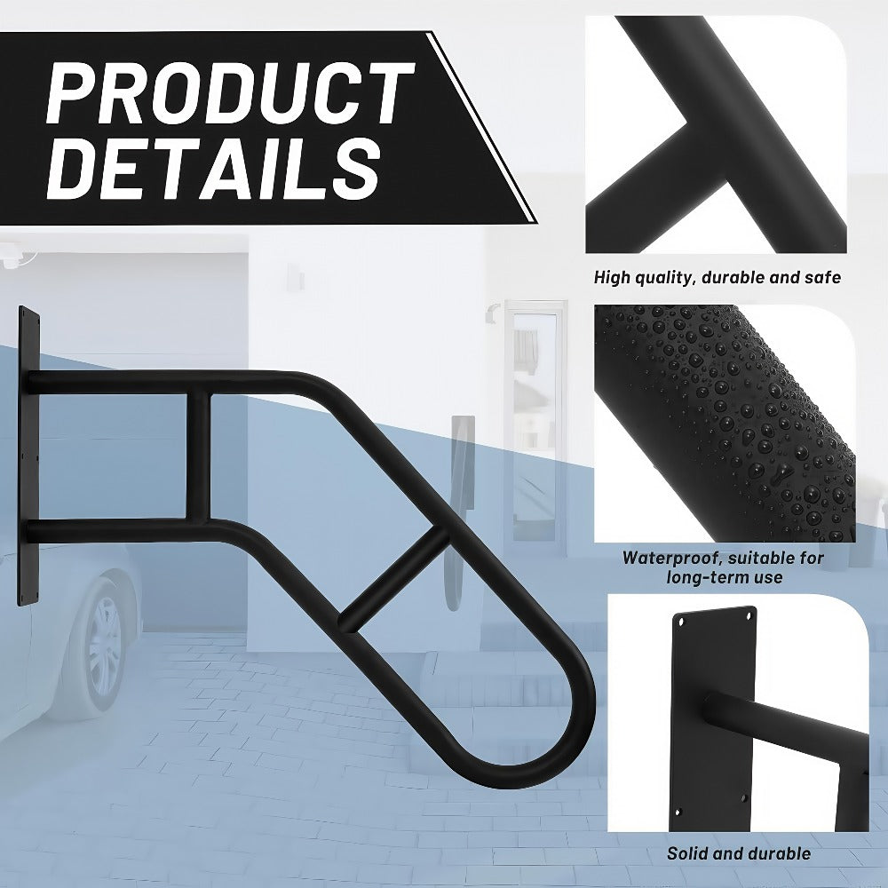 Stair Handrail Outdoor Anti-Slip Wall Mounted for 1-3 Steps ¨C U-Shaped Carbon Steel Grab Bar, 600 lb Capacity, Rust-Resistant, for Porch, Garden, Bathroom ¨C Safe for Elderly, Kids, Disabled & Pregnant