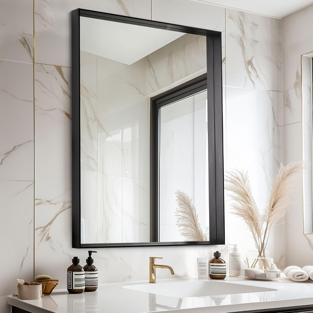 Bathroom Vanity Mirror Wall Mounted Metal Frame Rectangle ¨C Anti-Rust Farmhouse Mirror in Matte Black, Gold & Silver, Multiple Sizes, Horizontal or Vertical Hang