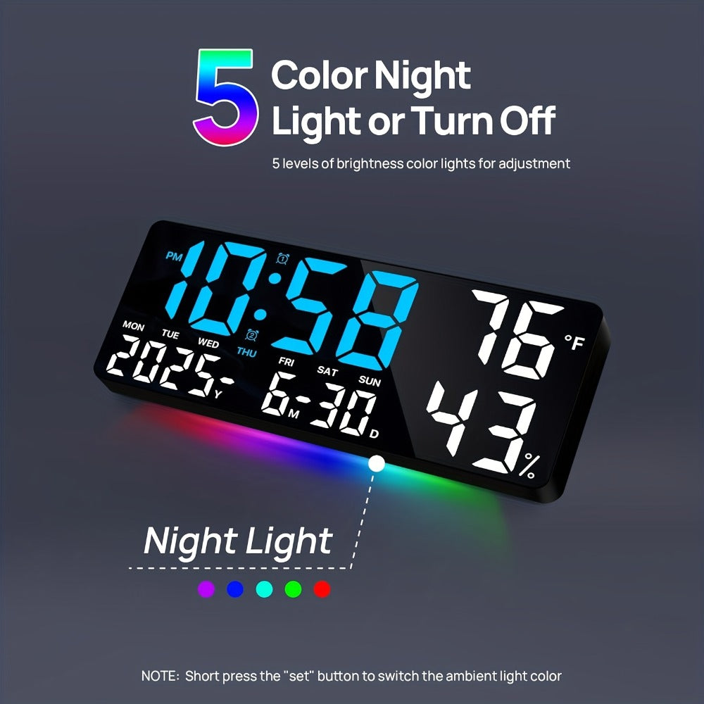 LED Alarm Clock Large Screen - Digital Clock with Temperature Humidity Week Display, Bedroom Living Room Office Desk Clock
