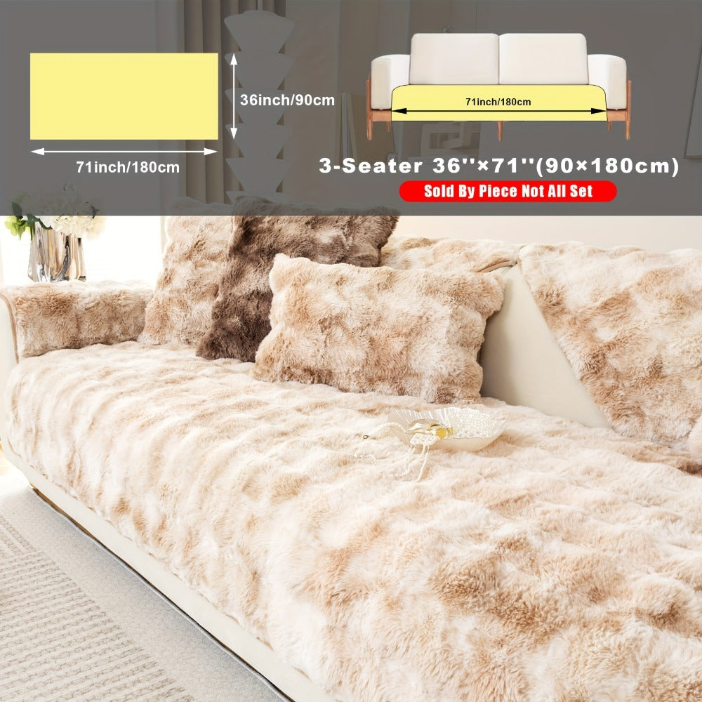 Plush Sofa Cover Faux Lamb Thick Fluffy Couch Slipcover Pet Friendly Machine Washable Gradient Color Polyester Furniture Protector for Armchair Single Double Triple Sofa Living Room Home Decor