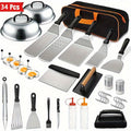 Griddle Accessories Kit 34 Piece Stainless Steel - Flat Top Grill Set with Enlarged Spatulas, Basting Cover, Scraper & BBQ Tools for Outdoor Blackstone Griddle Cooking, Barbecue Gift Set